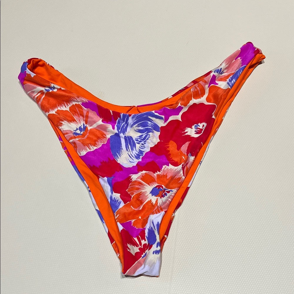L*Space Orange and Pink Floral Reversible Bikini Bottom